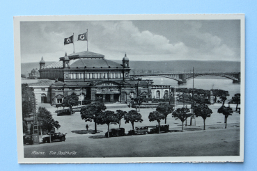 Postcard PC Mainz 1933-1945 City-Hall cars Flags Town architecture Rheinland Pfalz